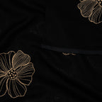 Viskose Leinen Stickblume Schwarz