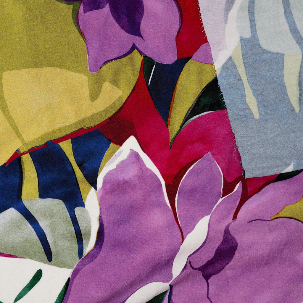 Viskose Monstera-Blumen Blau Grün Rosa | Stoffwerk